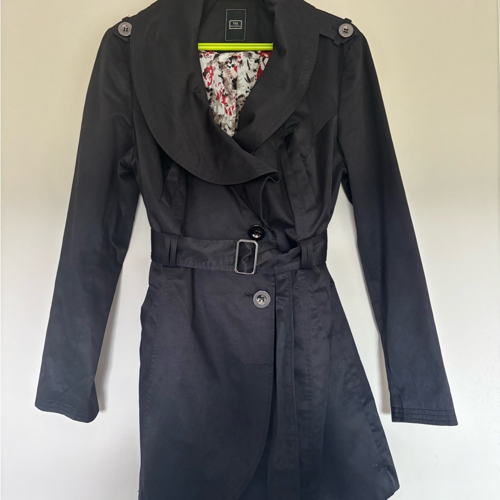 THX Thanx Collection Women's
Black Belted Trench Coat with Floral Lining